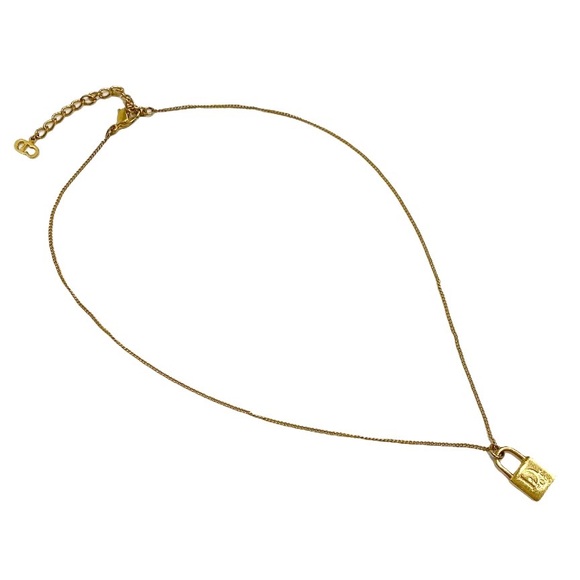 VINTAGE DIOR Gold Locket Necklace Dainty Authentic Chain Padlock Mini Choker - Picture 4 of 9